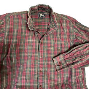 80s vintage Burberry Green and Red checked cotton long sleeve shirt size medium